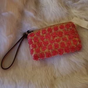 Loft Wristlet Tan & Pink Brown Handle
